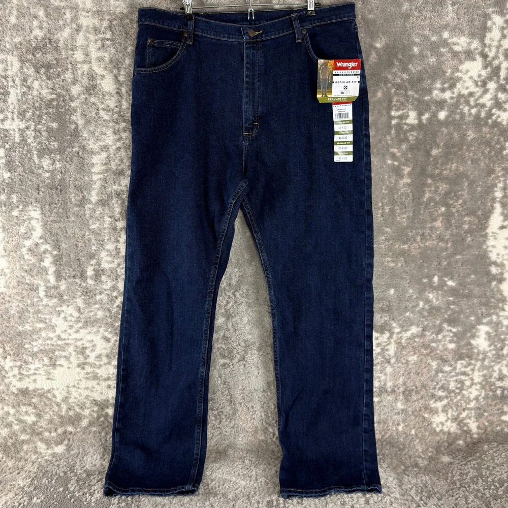 New Wrangler Size 40x32 Five Star Regular Fit Stretch Denim Jeans Blue Mens